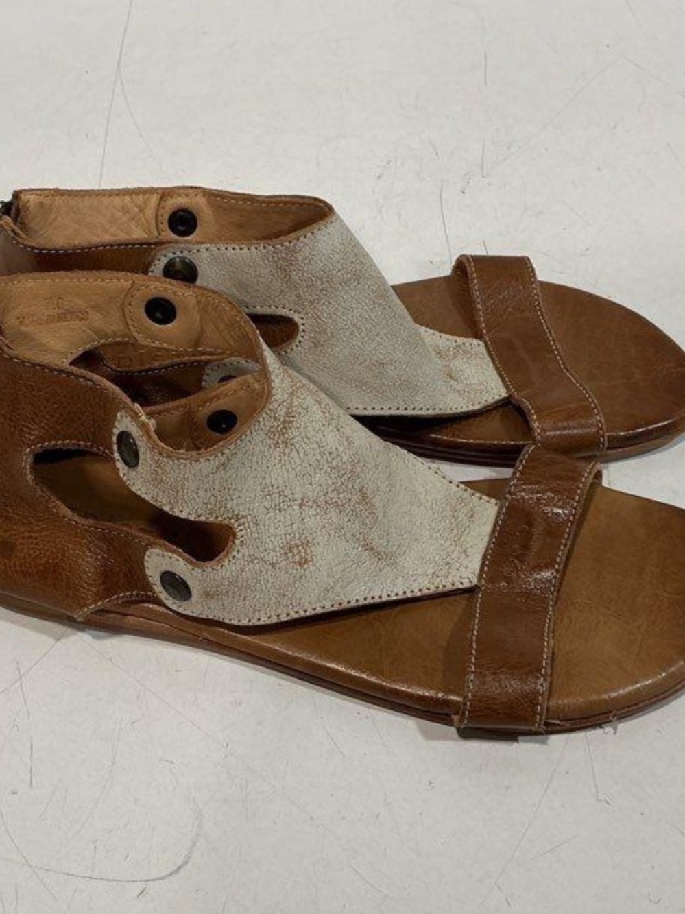 Women’s Bed Stu Soto Brown/Cream Leather Open-Toe Sandals Size 7